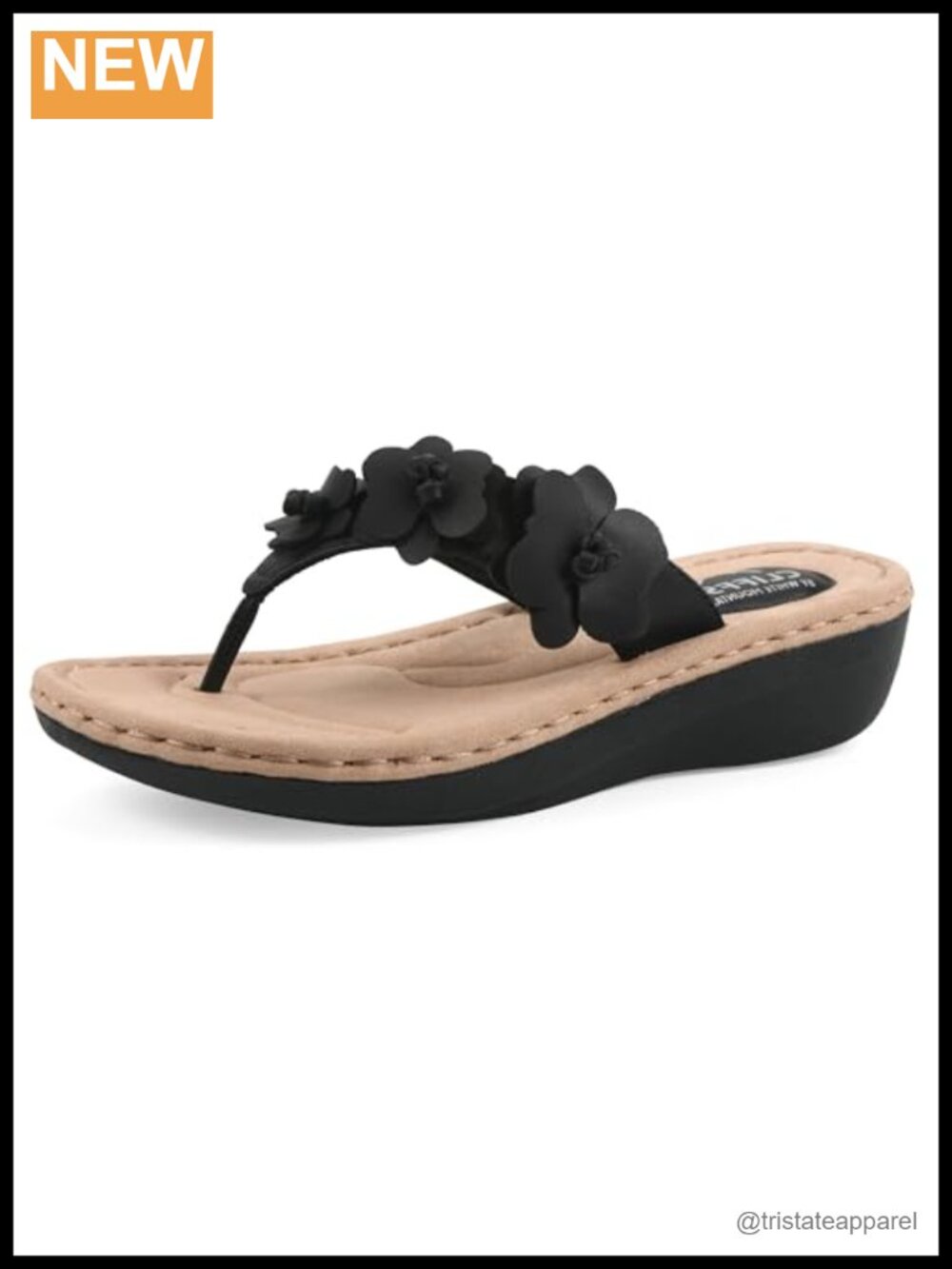Wedge Thong Sandal with Cushioned Insole and Floral Accents